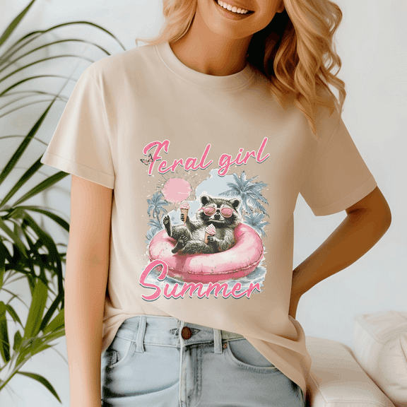Feral Girl Summer Shirt, Vacation Family TShirt, Girl Summer Tee,Beach Vacation Shirt, Funny Raccoon Tee, Summer Vibes Shirts, Feral Girl Tshirts,Raccoon Vacation, Meme Raccoon