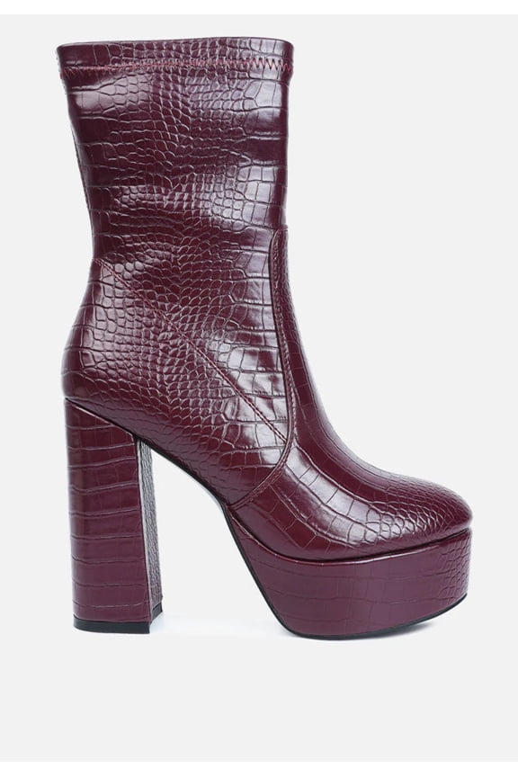 Feral High Heeled Croc Pattern Ankle Boot