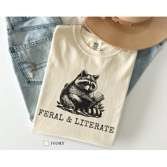 Feral & Literate Funny Raccoon Shirt, Bookish Tee, Book Lover Gift ...