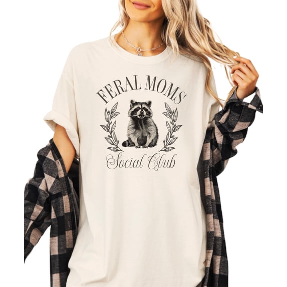 Feral Moms Social Club Shirt for Women Funny Raccoon Mom Tee Ivory Shirt Adult 2X-Large