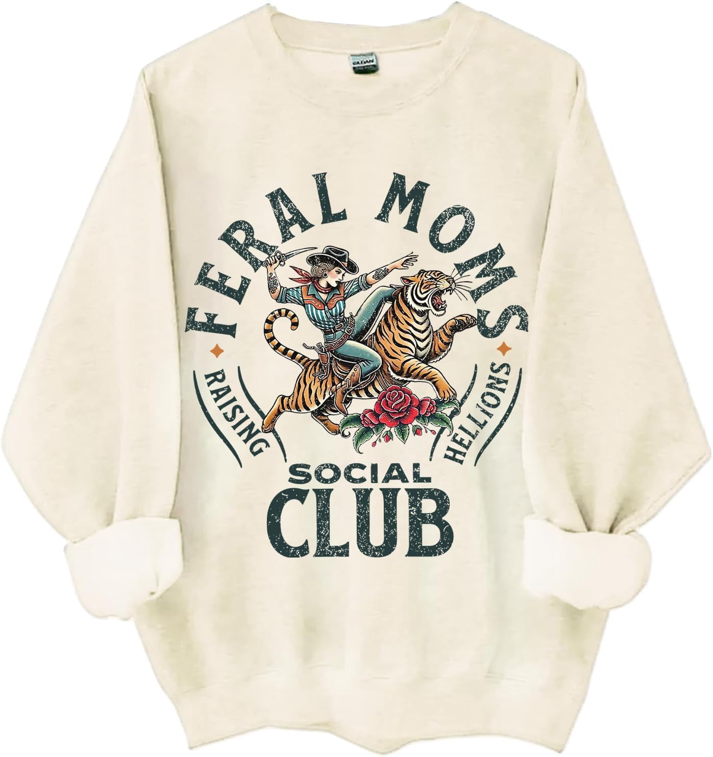 Feral Moms Club Sweatshirt - Funny Mom Shirt For Women, Casual Cotton Pullover With Graphic Print