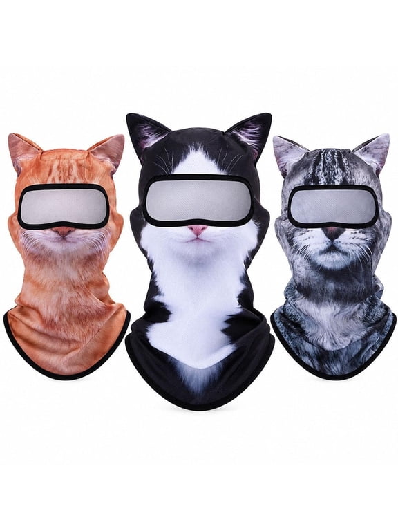 Feral Ski Masks, 3D Cat Balaclava with Ears, Full Face Winter Ski Mask for Men and Women, Warm Animal Hood for Outdoor Activities
