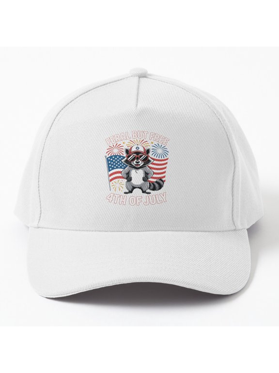 Feral but Free Fourth of July Baseball Cap, Independence Day Quote Hat, Seasonal Statement Design