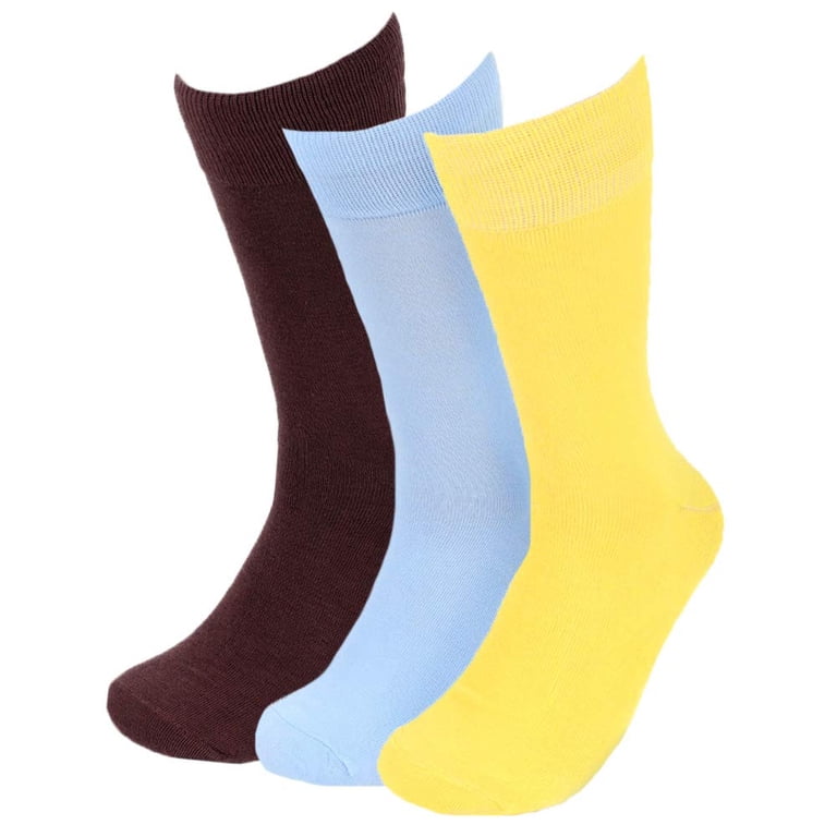 Feraricci 3 Pairs of Solid Color Formal Dress Socks for Men - Colorful & Comfortable Crew Socks-Baby Blue, Yellow, & Coffee Feraricci 3 Pairs of Solid Color Formal Dress Socks for Men - Colorful & Comfortable Crew Socks-Baby Blue, Yellow, & Coffee