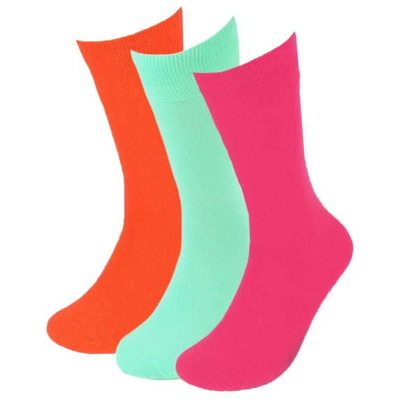 Feraricci 3 Pairs of Solid Color Formal Dress Socks for Men - Colorful & Comfortable Crew Socks-Fuchsia, Orange, & Mint