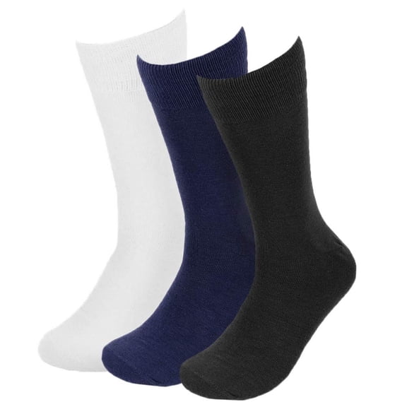 Feraricci 3 Pairs of Solid Color Formal Dress Socks for Men - Colorful & Comfortable Crew Socks-White, Black, & Navy