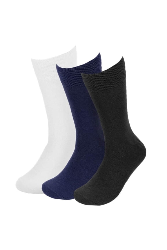 3 Pairs of Solid Color Formal Dress Socks for Men - Colorful & Comfortable Crew Socks-White, Black, & Navy