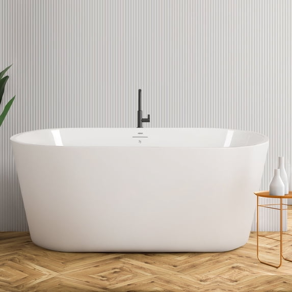 FerdY 55" Acrylic Freestanding Oval Bathtub with Brushed Nickel Drain, Glossy White, 02522BN