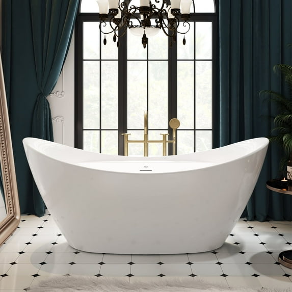 FerdY Boracay 67" Acrylic Freestanding Soaking Bathtub with Brushed Nickel Pop-up Drain, F02503BN