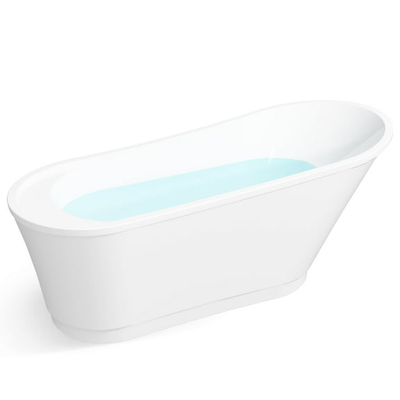 FerdY Langkawi 67" Acrylic Freestanding Soaking Bathtub with Brushed Nickel Drain, White, F02568BN