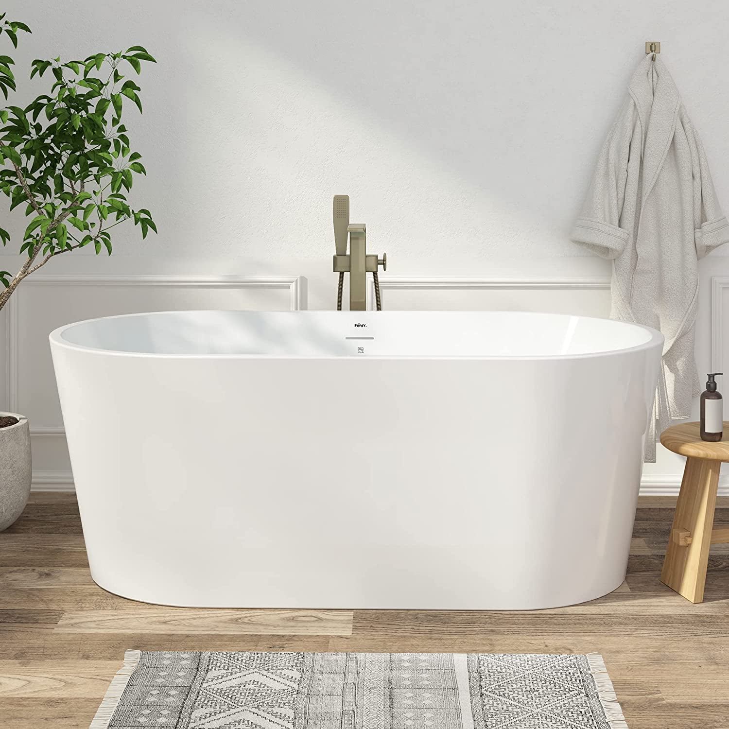 Shangri-La 59'' Glossy White Acrylic Freestanding Bathtub