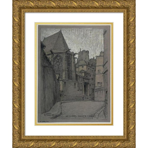 Ferdinand Boberg 12x14 Gold Ornate Wood Frame and Double Matted Museum Art Print Titled - Rue Des Barres. the Choir of Saint-Gervais Saint-Protais (1926)