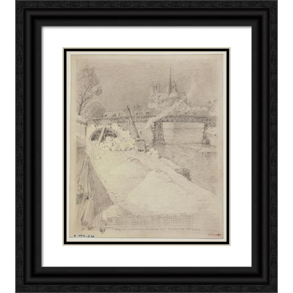 Ferdinand Boberg 15x17 Black Ornate Wood Framed Double Matted Museum Art Print Titled - The Construction of the Pont De La Tournelle (1926)