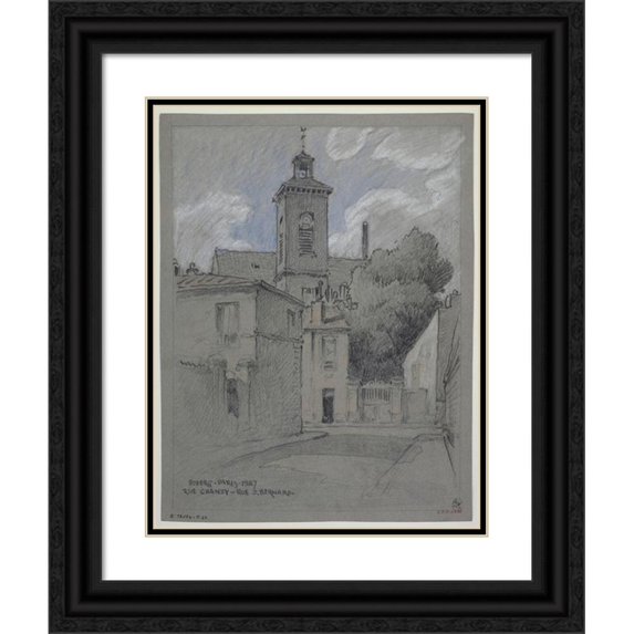 Ferdinand Boberg 15x18 Black Ornate Wood Framed Double Matted Museum Art Print Titled - Rue Chanzy and Rue Saint-Bernard (1927)