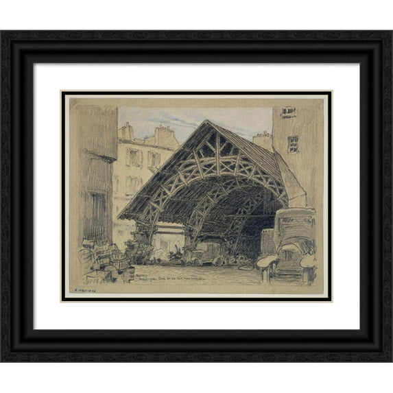 Ferdinand Boberg 24x19 Black Ornate Framed Double Matted Museum Art Print Titled: The Court of 64 Rue Montorgueil (1926)
