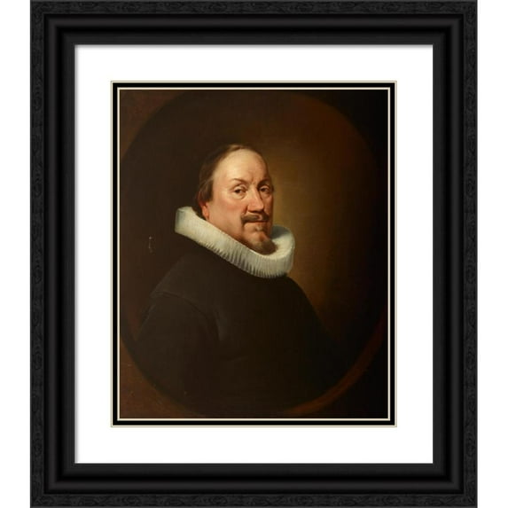 Ferdinand Bol 15x18 Black Ornate Wood Framed Double Matted Museum Art Print Titled - Portrait of a Man (1649)