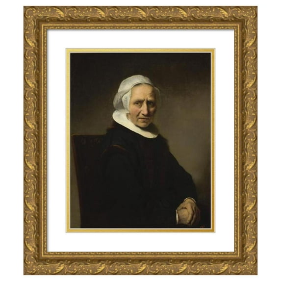Ferdinand Bol 15x18 Gold Ornate Wood Frame and Double Matted Museum Art Print Titled - Portrait of an Old Woman in a White Cap (1640-1642)