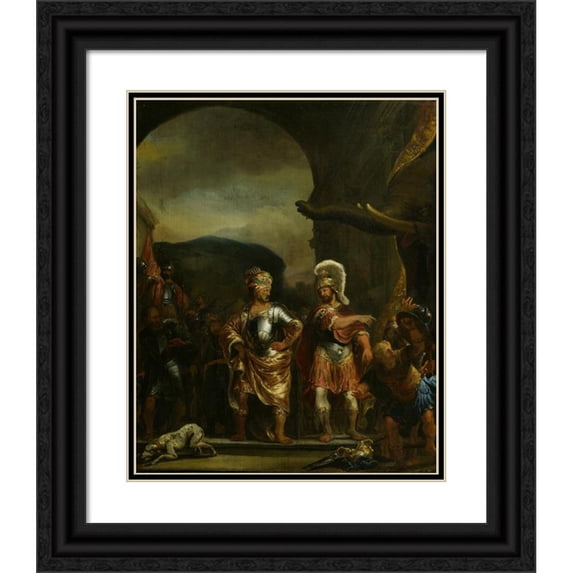 Ferdinand Bol 20x24 Black Ornate Framed Double Matted Museum Art Print Titled: The Calm Fabricius in the Army Camp of Pyrrhus (1655 - 1656)