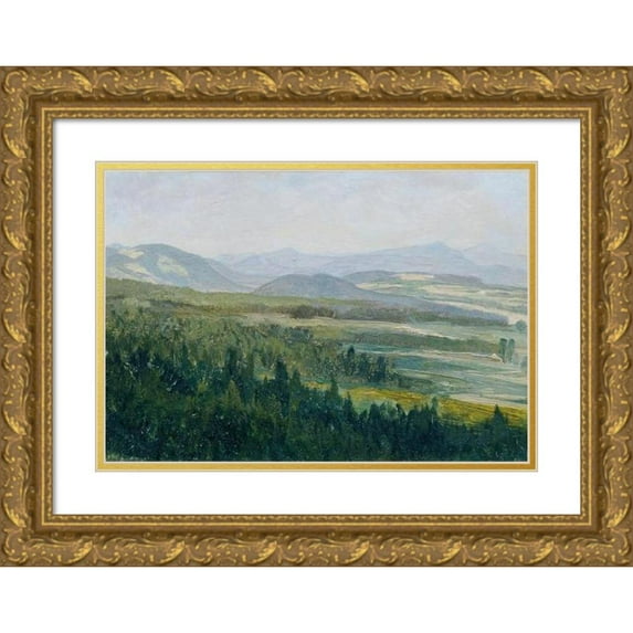 Ferdinand Engelmüller 24x18 Gold Ornate Framed and Double Matted Museum Art Print Titled - Bohemian Low Mountain Range (1902)