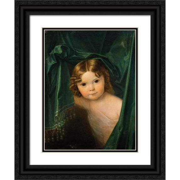 Ferdinand Georg Waldmüller 12x14 Black Ornate Wood Framed Double Matted Museum Art Print Titled: Girl Under Green Curtain