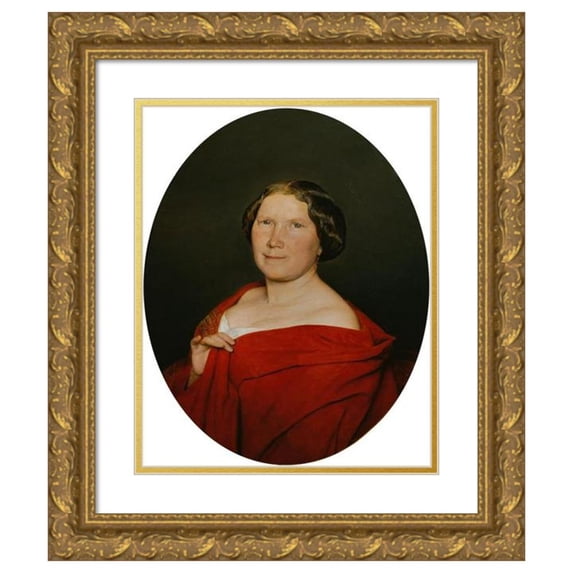 Ferdinand Georg Waldmüller 12x14 Gold Ornate Wood Frame and Double Matted Museum Art Print Titled - Woman with Salmon Red Cloak (1861)