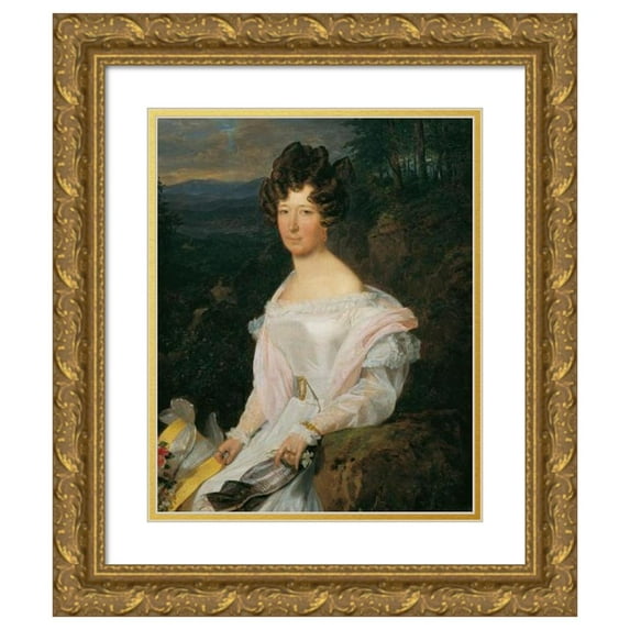 Ferdinand Georg Waldmüller 15x17 Gold Ornate Wood Frame and Double Matted Museum Art Print Titled - Lady in a White Dress in Front of a Wienerwald Landscape (1829)