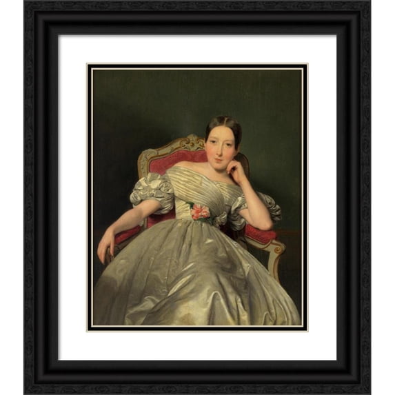 Ferdinand Georg Waldmüller 15x18 Black Ornate Wood Framed Double Matted Museum Art Print Titled - Sitting Girl in White Atlas Dress (1839)