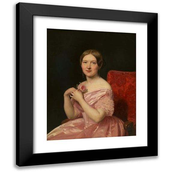 Ferdinand Georg Waldmüller 20x24 Black Modern Framed Museum Art Print Titled - Young Lady in Pink Atlas Dress (1846)