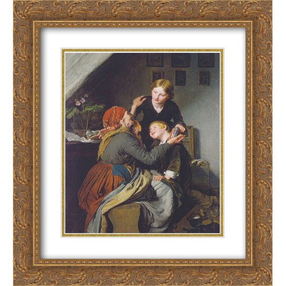 Ferdinand Georg Waldmuller 2x Matted 20x24 Gold Ornate Framed Art Print 'Grandma's Birthday '
