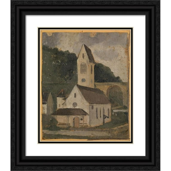 Ferdinand Hodler 15x18 Black Ornate Wood Framed Double Matted Museum Art Print Titled - The Church of Rumlingen (1875)