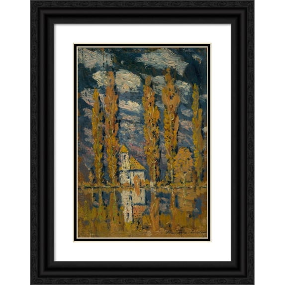 Ferdinand Katona 14x18 Black Ornate Wood Framed Double Matted Museum Art Print Titled - Poplars by the Water (1915-1925)