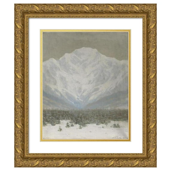 Ferdinand Katona 15x18 Gold Ornate Wood Frame and Double Matted Museum Art Print Titled - The High Tatras in Winter (1900-1910)