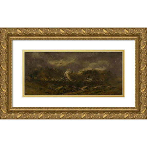 Ferdinand Katona 24x13 Gold Ornate Framed and Double Matted Museum Art Print Titled - Gypsy Camp During a Storm (1910-1930)