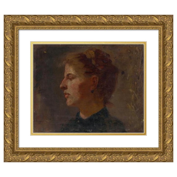Ferdinand Katona 24x20 Gold Ornate Framed and Double Matted Museum Art Print Titled - Head Study of a Younger Woman (1900)