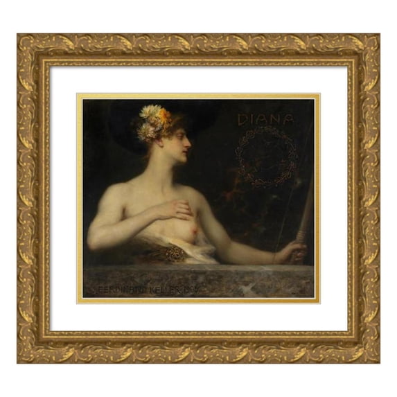 Ferdinand Keller 14x12 Gold Ornate Wood Frame and Double Matted Museum Art Print Titled - Diana (1906)