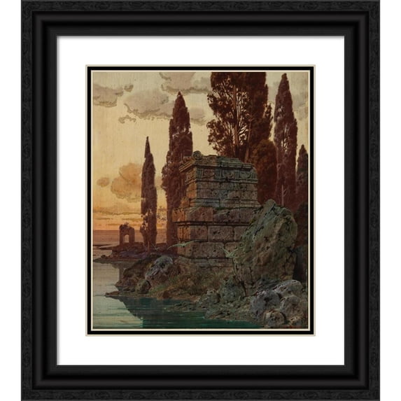 Ferdinand Knab 20x23 Black Ornate Framed Double Matted Museum Art Print Titled: Dusk on the Shore
