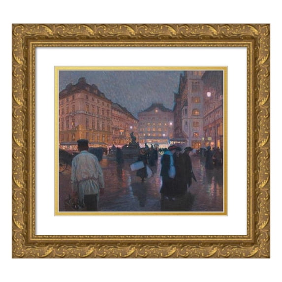 Ferdinand Kruis 23x20 Gold Ornate Framed and Double Matted Museum Art Print Titled - The New Market in the Evening (1914)