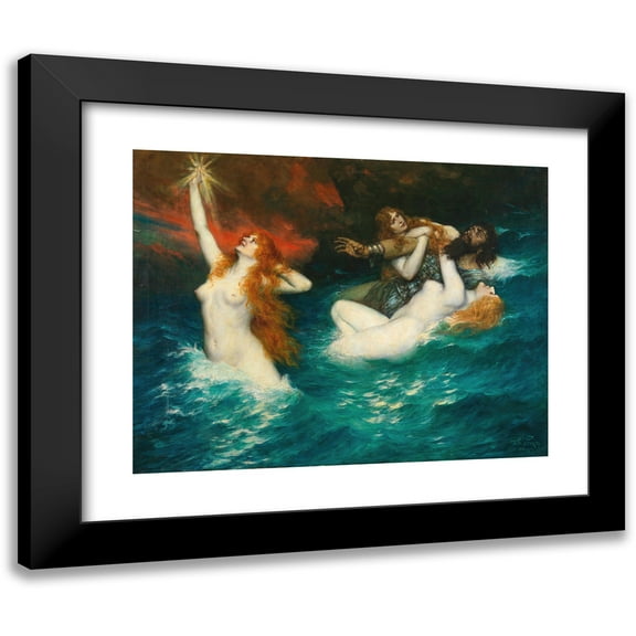 Ferdinand Leeke 14x12 Black Modern Framed Museum Art Print Titled - The Rhinemaidens (1913)