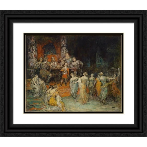 Ferdinand Leeke 18x15 Black Ornate Wood Framed Double Matted Museum Art Print Titled - Dwarf King Laurin on the Courtyard of Dietrich Von Bern