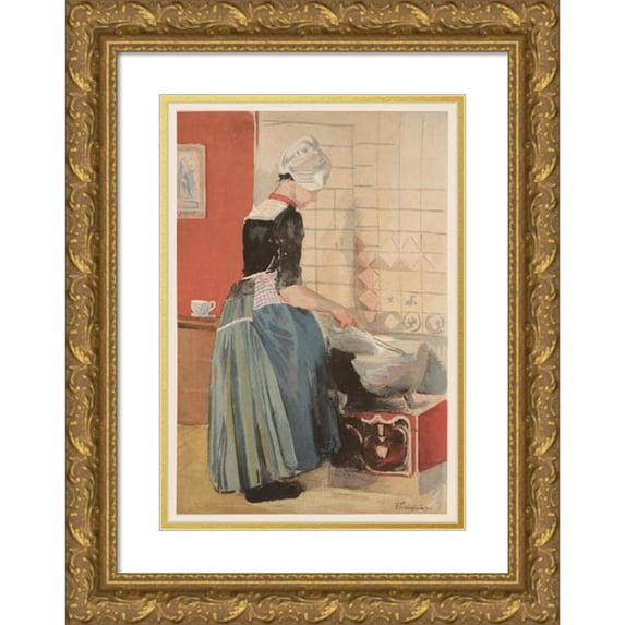 Ferdinand Luigini 18x24 Gold Ornate Framed and Double Matted Museum Art Print Titled - The Servant (The Servant) (ca. 1899)