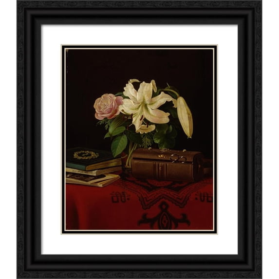 Ferdinand von Wright 15x18 Black Ornate Wood Framed Double Matted Museum Art Print Titled - Still Life on a Lady's Worktable (1868)
