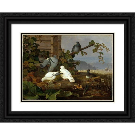 Ferdinand von Wright 24x18 Black Ornate Framed Double Matted Museum Art Print Titled: Pigeons