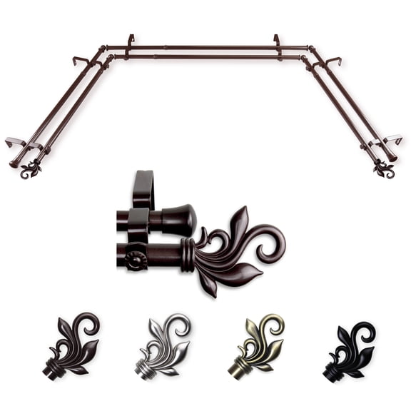 Ferdy 13/16" Bay Window Double Curtain Rod 20"-36", 38"-72" - Cocoa