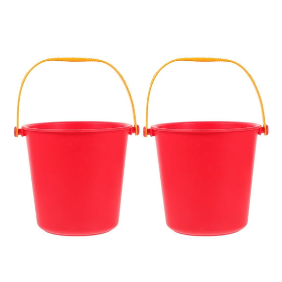 Masteelf Red Plastic Storage Bucket with Handle for Beach Play 2pcs Compact Size Ideal for Summer Activities