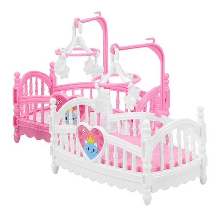 Ferencaa 2pcs Doll House Miniature Crib Model Doll House Furniture Crib Doll House Decoration