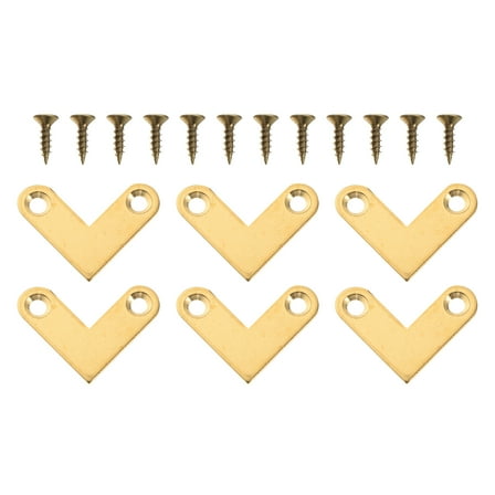 Ferencaa 6pcs Bracket Corner Corner Bracket 90 Degree Right Angle Bracket Brass Brackets for Wood Furniture Cabinet Chair Shelves with 12pcs Screws