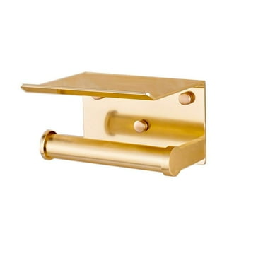 Ferencaa Multifunctional Toilet Paper Holder Space Aluminum Antique Tissue Rolls Storage Rack Wall Mounted Mobile Phone Storage Shelf Bathroom Accessories (Golden)