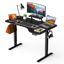Ferghana Electric Standing Desk with Double Drawers, 55" x 24" Height Adjustable Sit Stand Up Computer Desk, Ergonomic Home Office Workstation Desk with Headphone Holder & 3 Memory Preset, Black