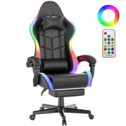 SOONTRANS Gaming Chair with LED Lights, RGB Gamer Chair with Footrest and Massage, Ergonomic High Back Game Chair for Adults, Reclining Headrest Video Computer 