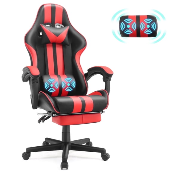 SOONTRANS Red Gaming Chair, Reclining Office Chair with Footrest & Massage Lumbar, Ergonomic Swivel Gamer Game Chair with Adjustable Headrest